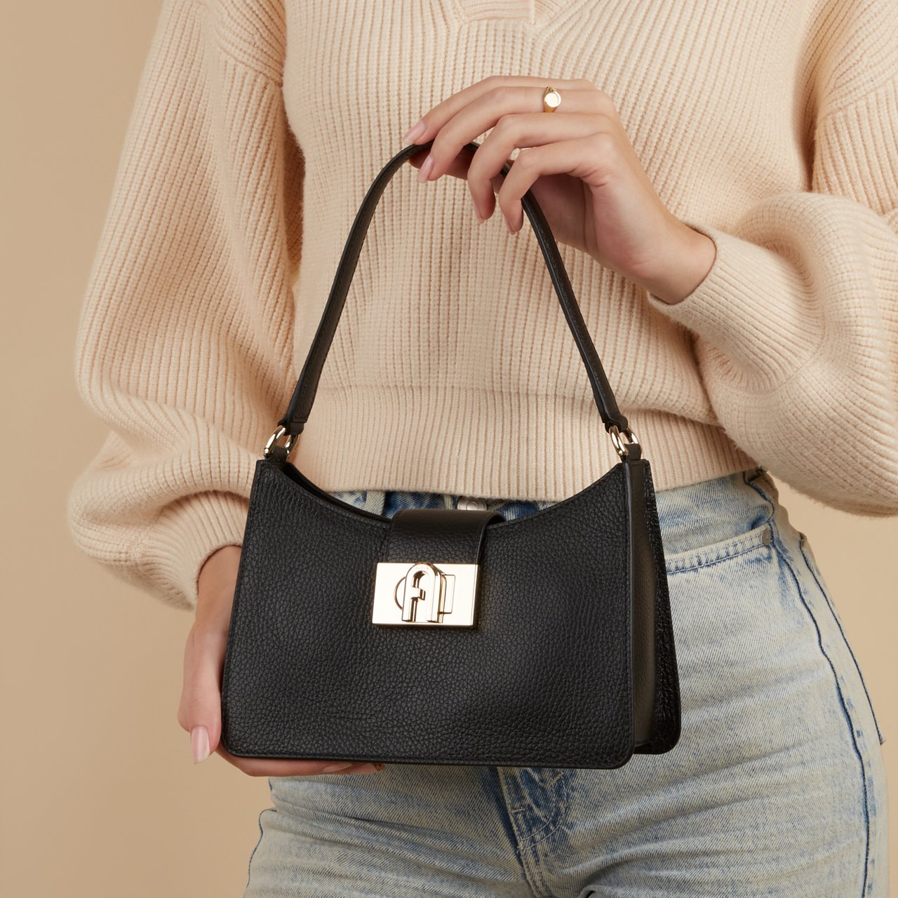 Furla 1927 Runderleer Handtas Zwart