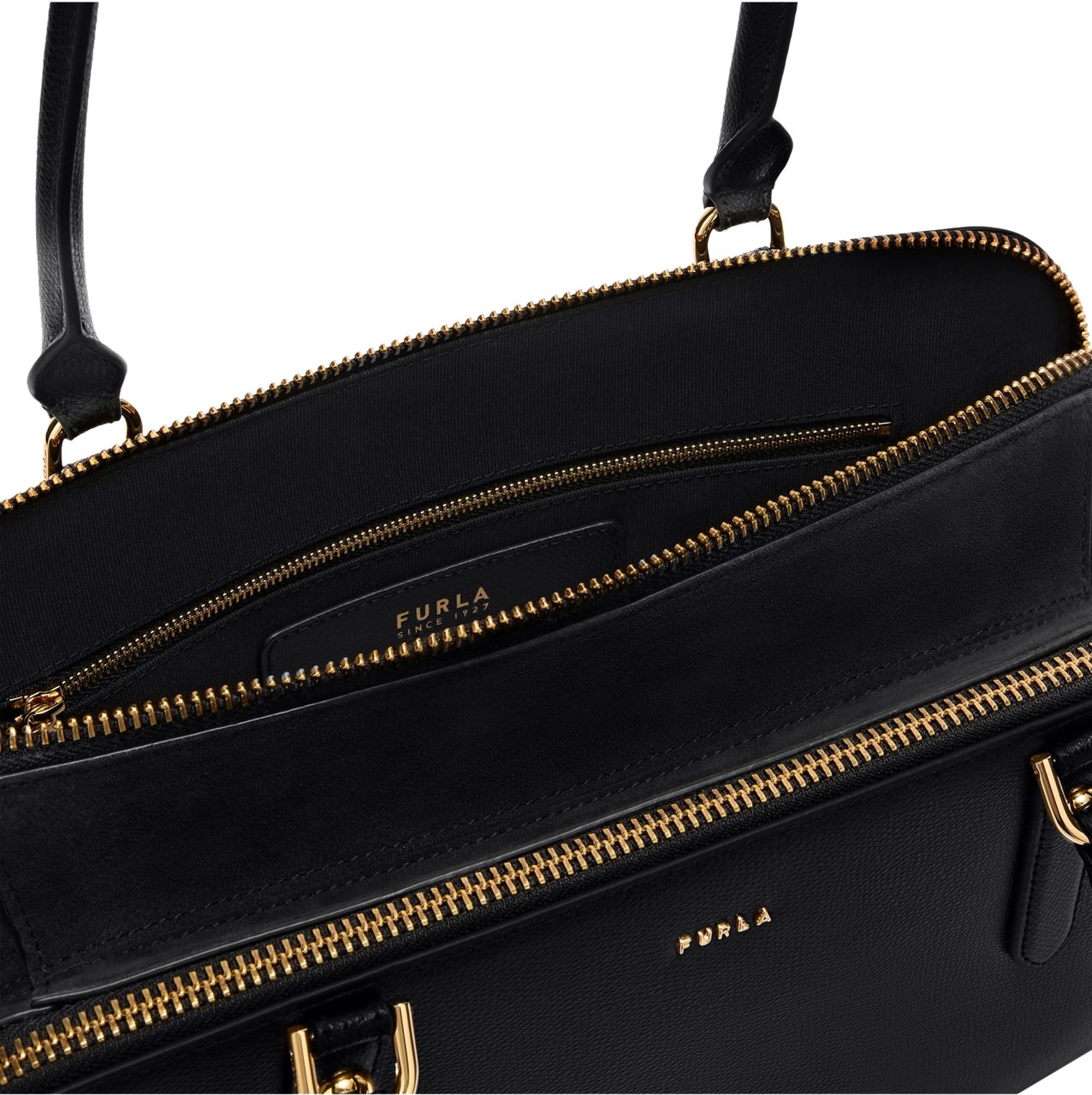 Furla Furla giulia m boston leather shoulder bag, black Zwart