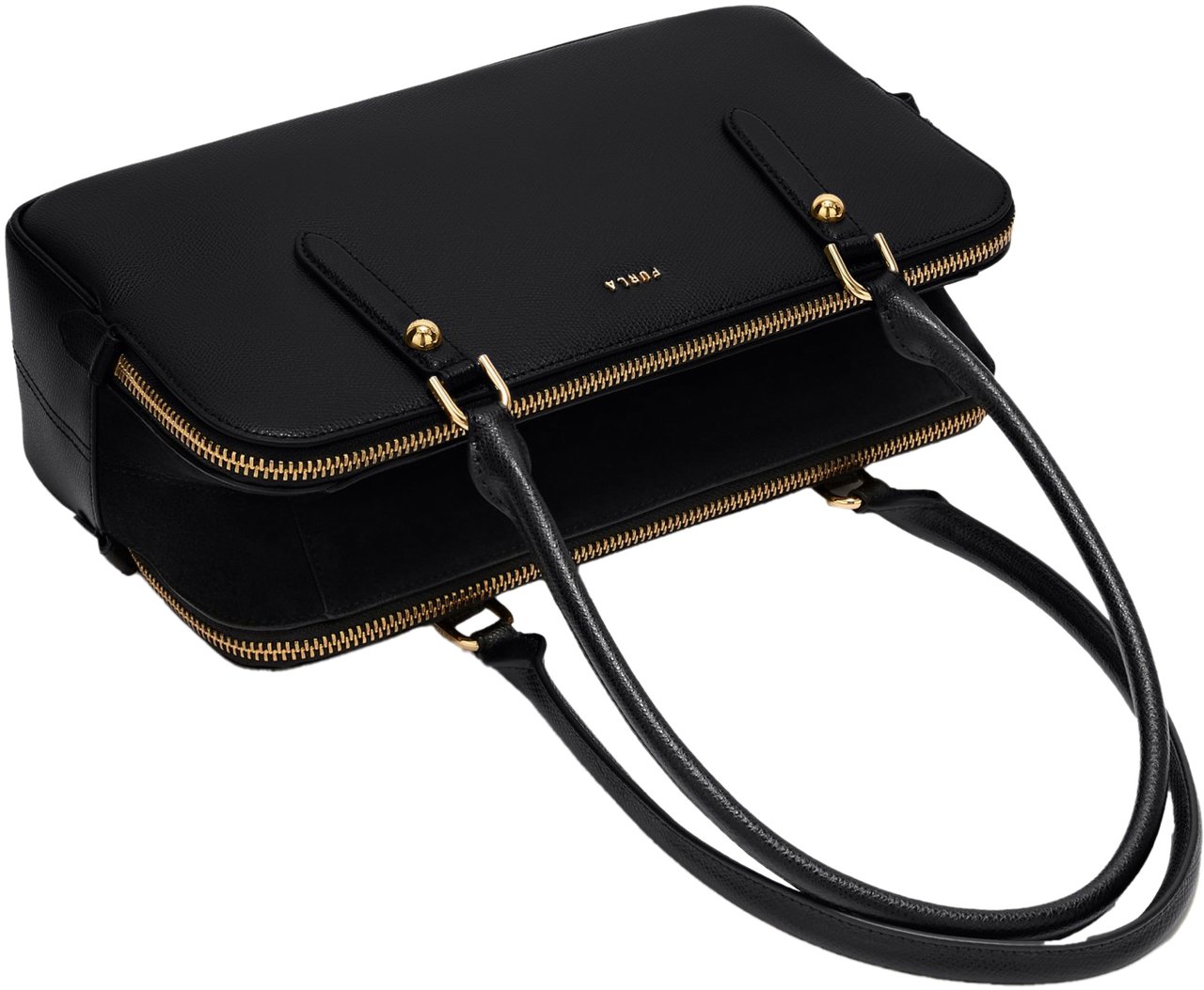 Furla Furla giulia m boston leather shoulder bag, black Zwart