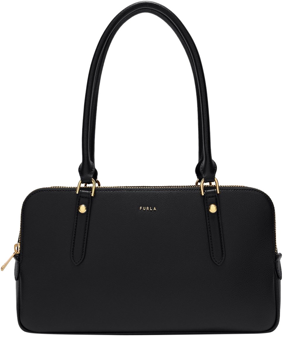 Furla Furla giulia m boston leather shoulder bag, black Zwart