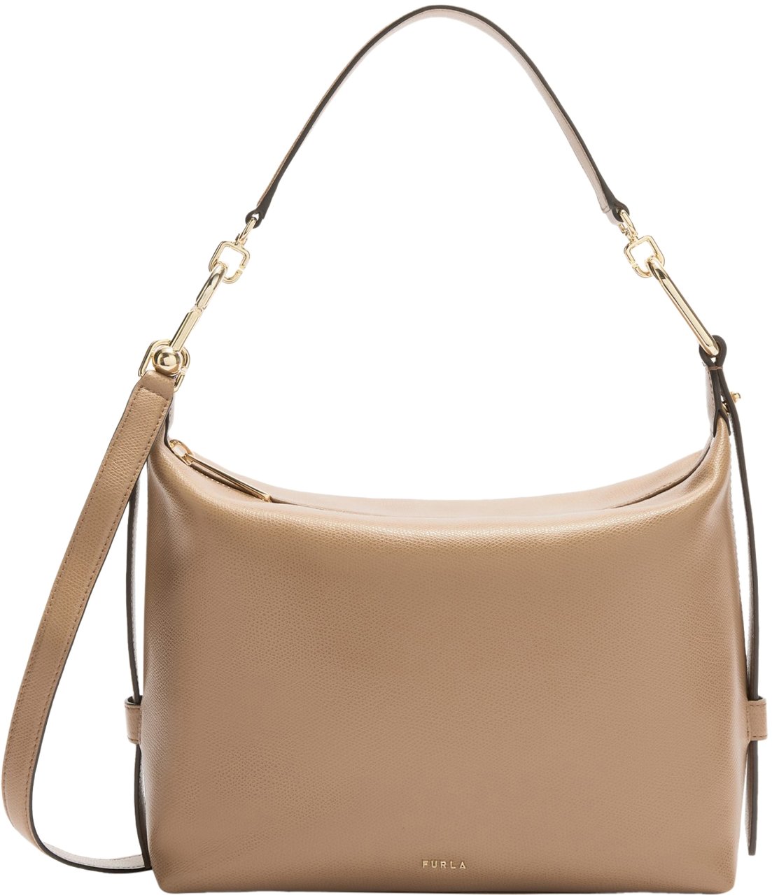 Furla Furla tonie m leather hobo shoulder bag, toffe color Bruin