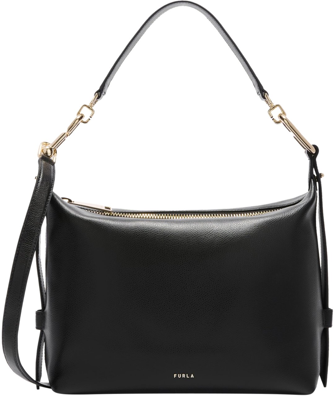 Furla Furla tonie m leather hobo shoulder bag, black Zwart