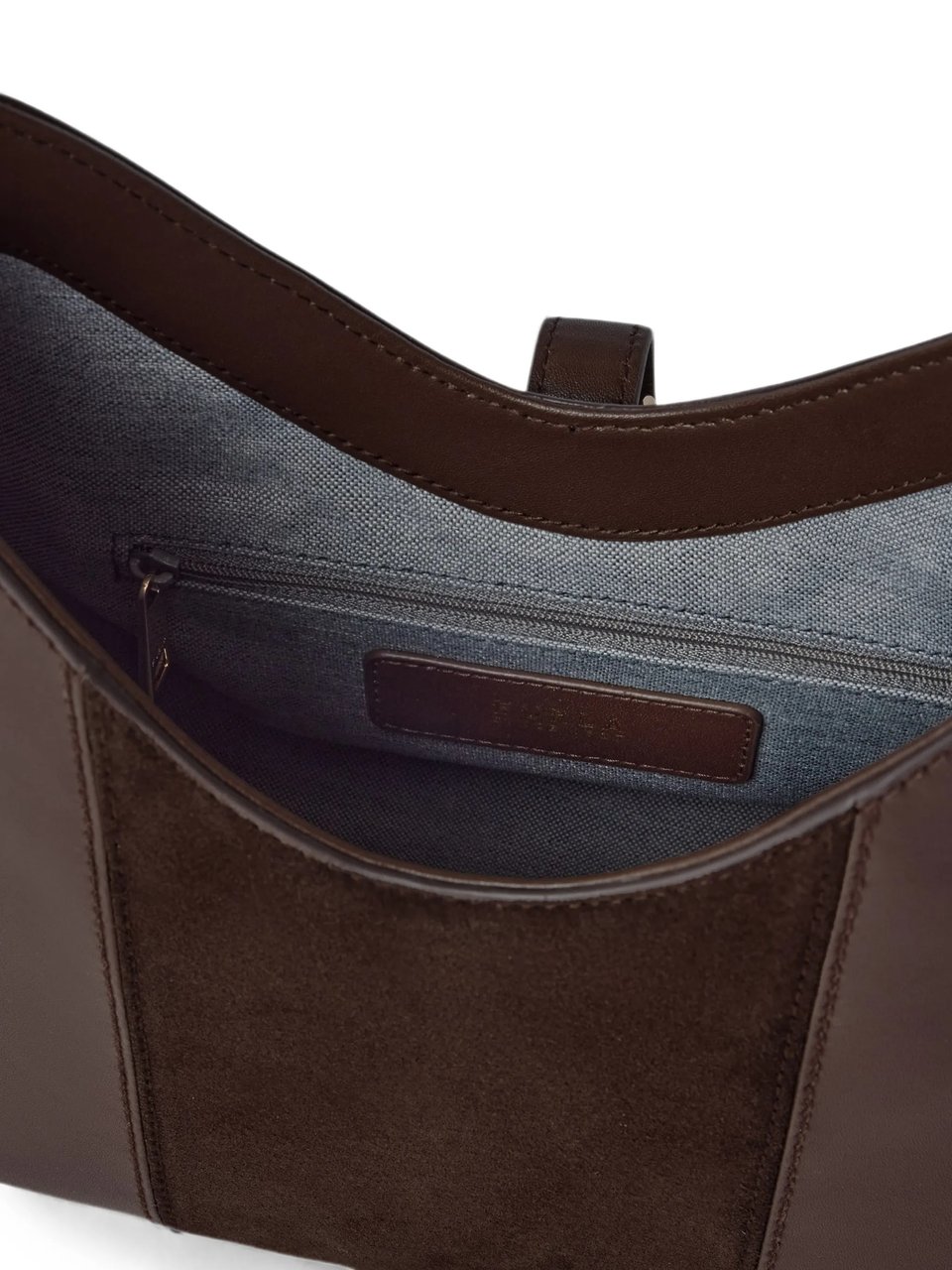 Furla Brown Hobo Bag with Suede Panel and Gold-Tone Closure Zwart