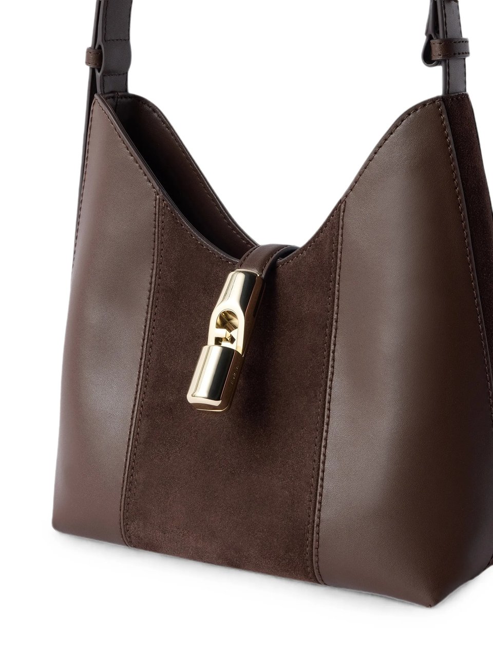 Furla Brown Hobo Bag with Suede Panel and Gold-Tone Closure Zwart