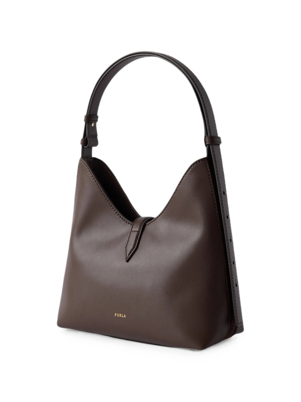 Furla Brown Hobo Bag with Suede Panel and Gold-Tone Closure Zwart