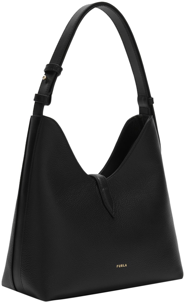 Furla Furla goccia s leather hobo bag, black Zwart