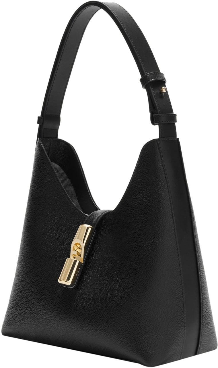 Furla Furla goccia s leather hobo bag, black Zwart
