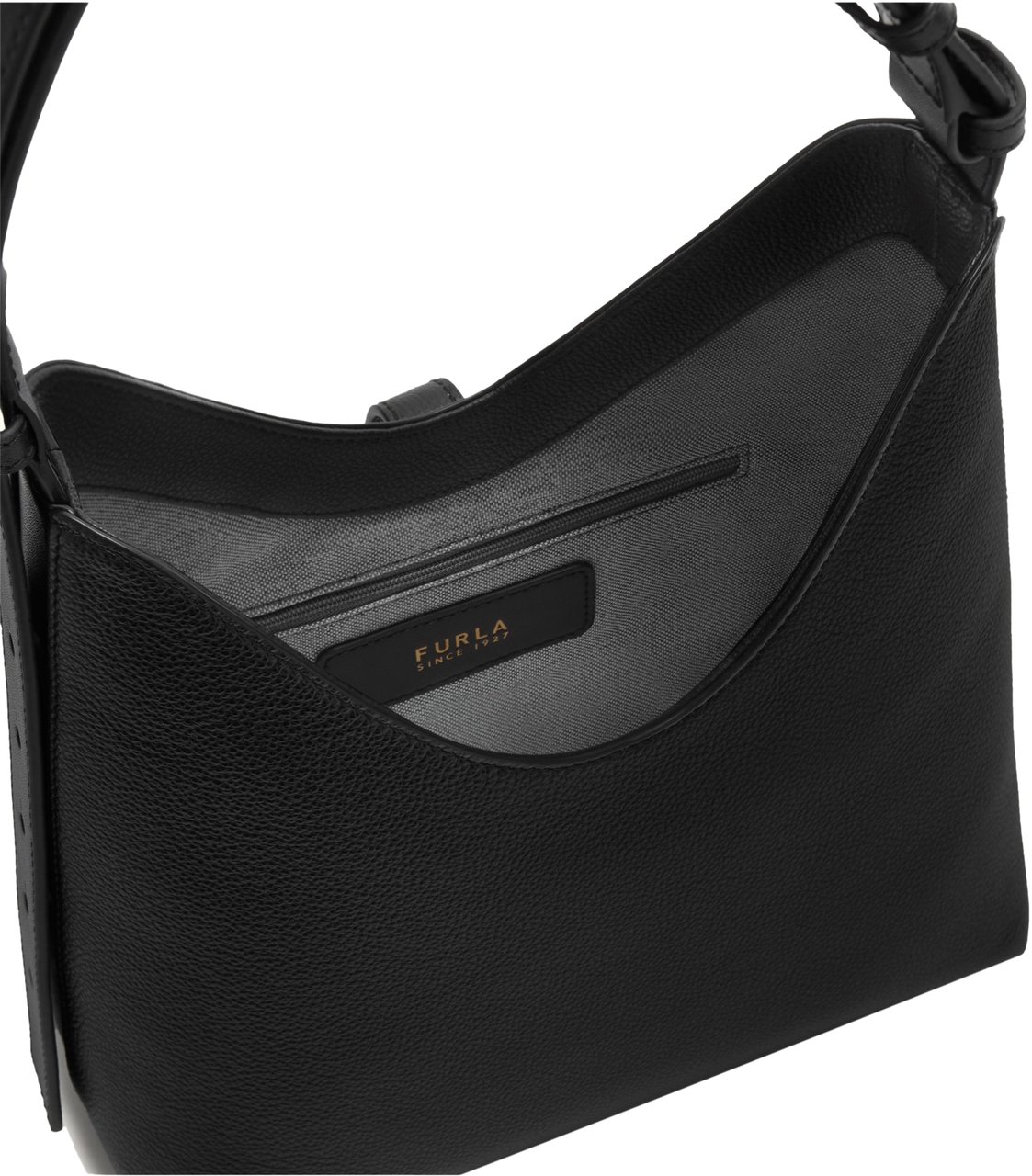 Furla Furla goccia s leather hobo bag, black Zwart