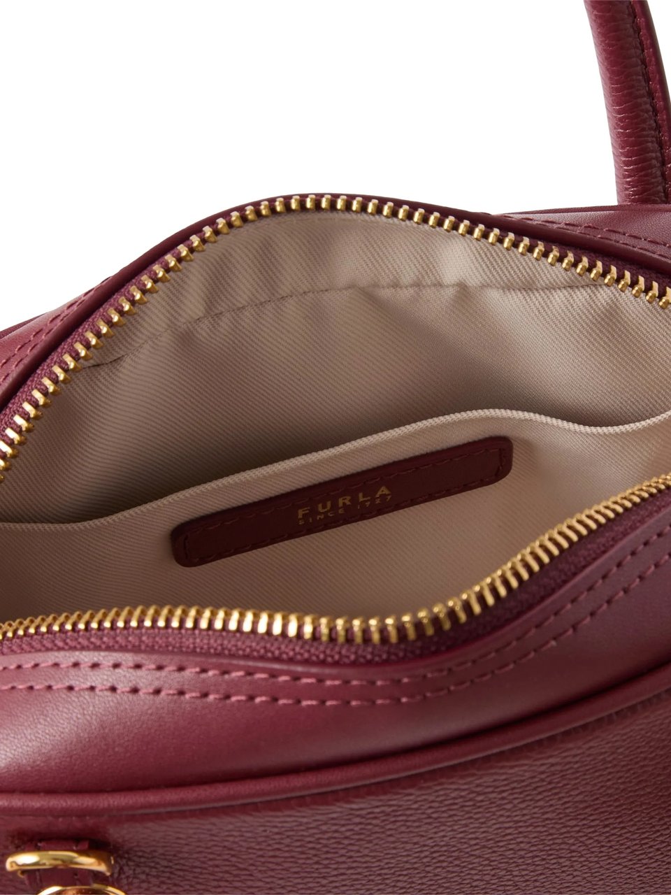 Furla Burgundy Poppy Mini Pebbled Leather Handbag Maroon