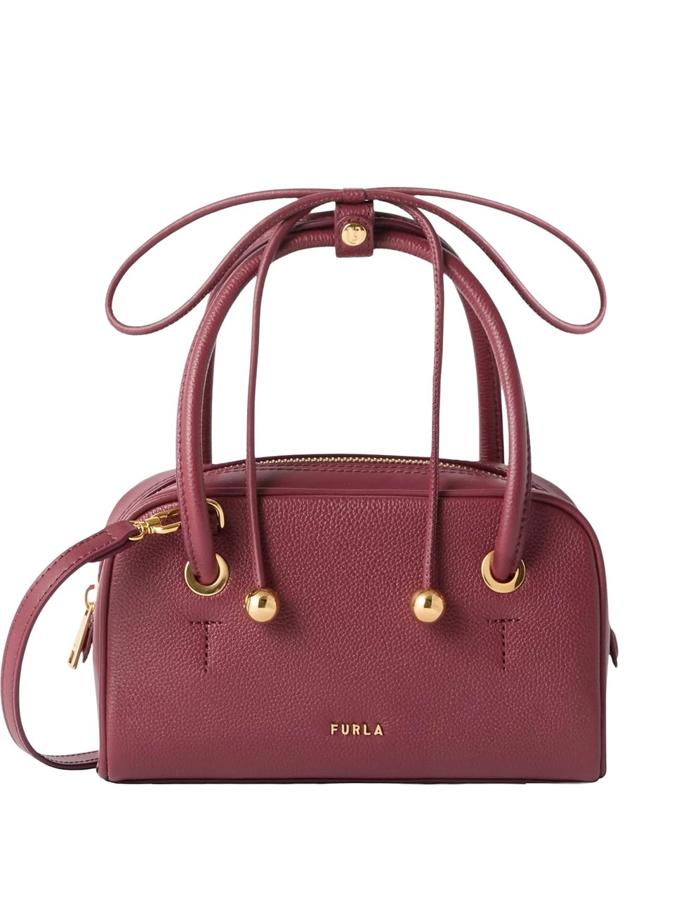 Furla Burgundy Poppy Mini Pebbled Leather Handbag Maroon