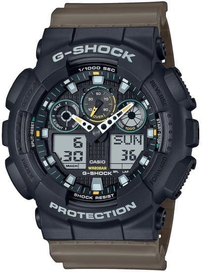 G-Shock Casio G Shock GA-100TU-1A3ER Digitaal Analoog Zwart Groen 200m Waterdicht 50mm Donkergrijs