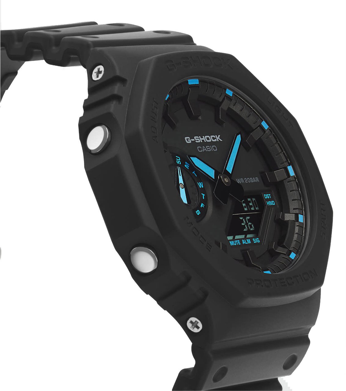 G-Shock G-Shock GA-2100-1A2ER Analoog Digitaal in Zwart Kunstof met Blauwe Accenten Divers