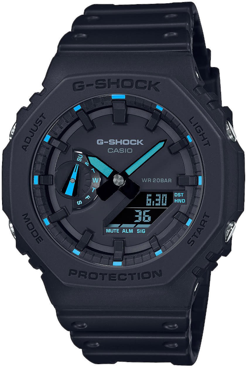 G-Shock G-Shock GA-2100-1A2ER Analoog Digitaal in Zwart Kunstof met Blauwe Accenten Divers