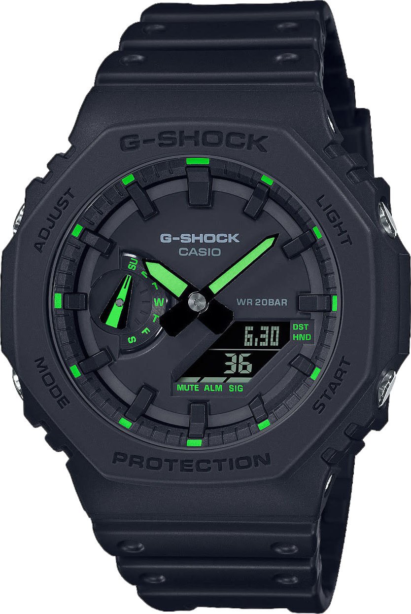 G-Shock Casio G-Shock Horloge GA-2100-1A3ER Kunstof Band Digitaal Analoog Zwart/Groene Wijzerplaat Waterdichtheid 200 Meter 45,5mm Zwart