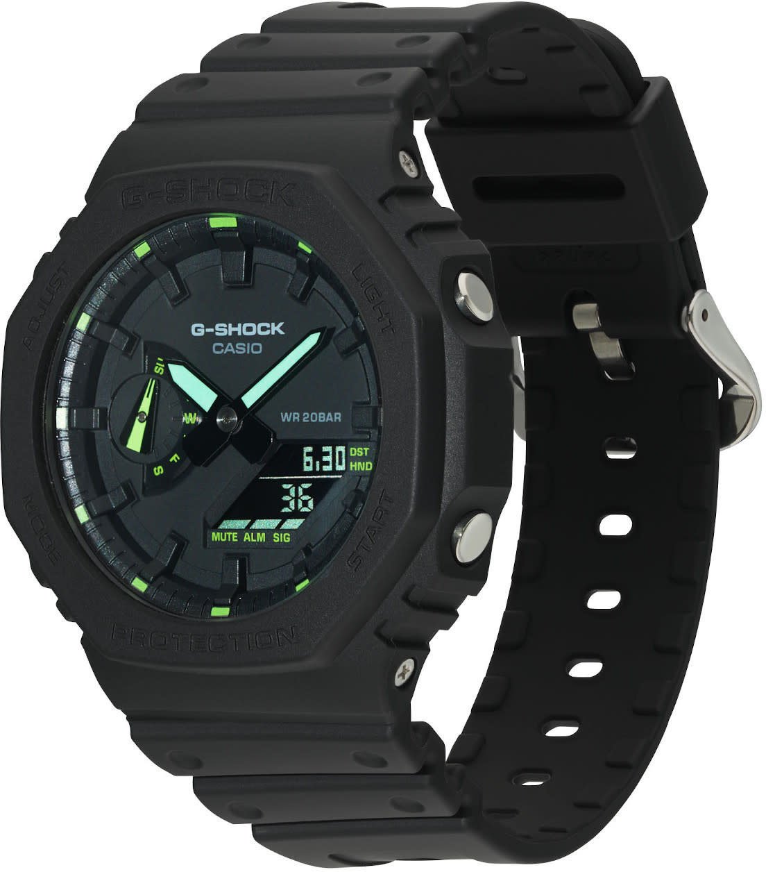 G-Shock Casio G-Shock Horloge GA-2100-1A3ER Kunstof Band Digitaal Analoog Zwart/Groene Wijzerplaat Waterdichtheid 200 Meter 45,5mm Zwart