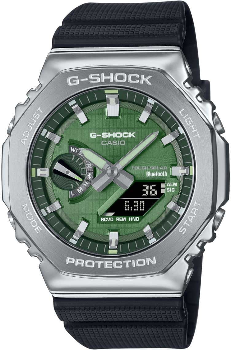 G-Shock Casio G-shock GBM-2100A-1A3ER Staal horloge met zwarte band en groene wijzerplaat Divers