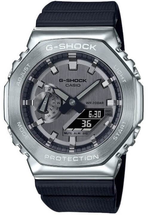 G-Shock Casio G-Shock Horloge GM-2100-1AER Analogg Digitaal Stalen Kast en Zwart Kunststof Horlogeband Zilver