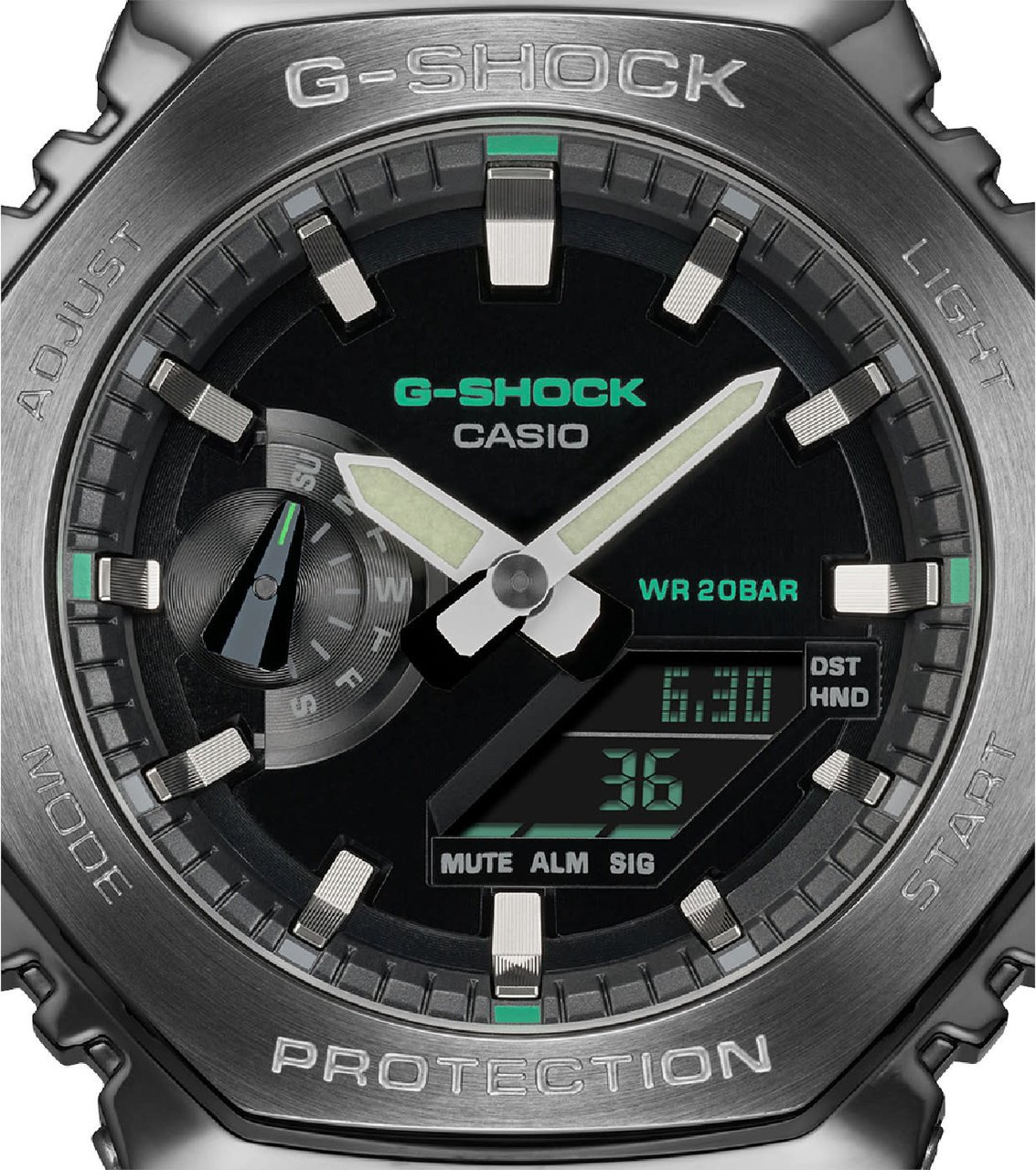 G-Shock CASIO G-Shock Horloge GM-2100CB-3AER Staal Gun Metal Digitaal Analoog met Groene Canvas Band Divers