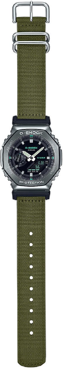 G-Shock CASIO G-Shock Horloge GM-2100CB-3AER Staal Gun Metal Digitaal Analoog met Groene Canvas Band Divers