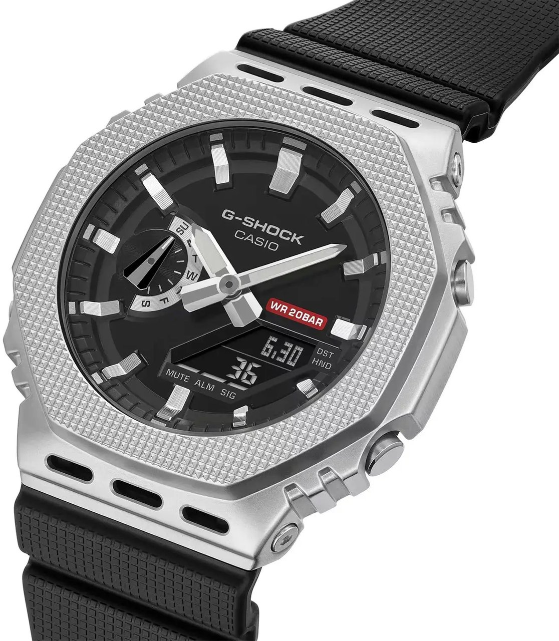 G-Shock G Shock Horloge GM-2100M-A1AER Staal Digitaal Analoog 200m Waterdicht met Rubberen Horlogeband Zwart