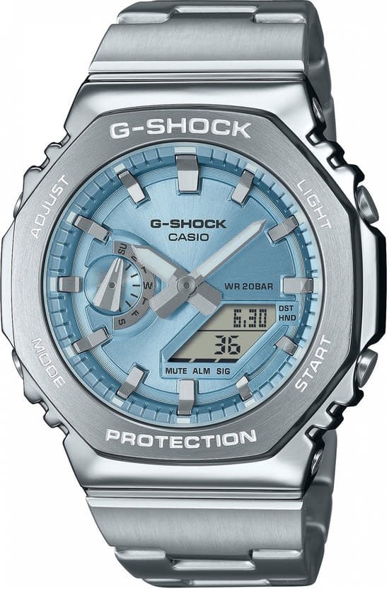 G-Shock G-Shock Horloge GM-2110D-2AER Staal Analoog Digitaal met Light Blauwe Wijzerplaat Divers