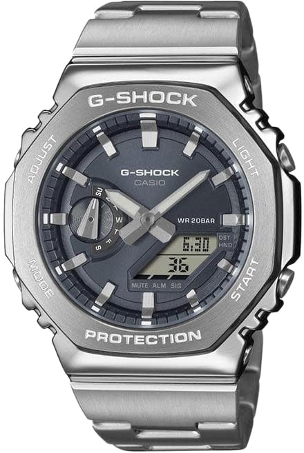 G-Shock G-Shock Horloge GM-2110D-8AER Digitaal Analoog Staal met Grijze Wijzerplaat 49mm Waterdichtheid 200 Meter Zilver