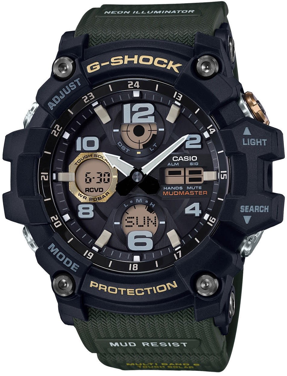 G-Shock Casio G-Shock Horloge GWG-100-1A3ER Mudmaster Solar Radio Controlled Analoog Digitaal Zwart Groen 54mm Zwart