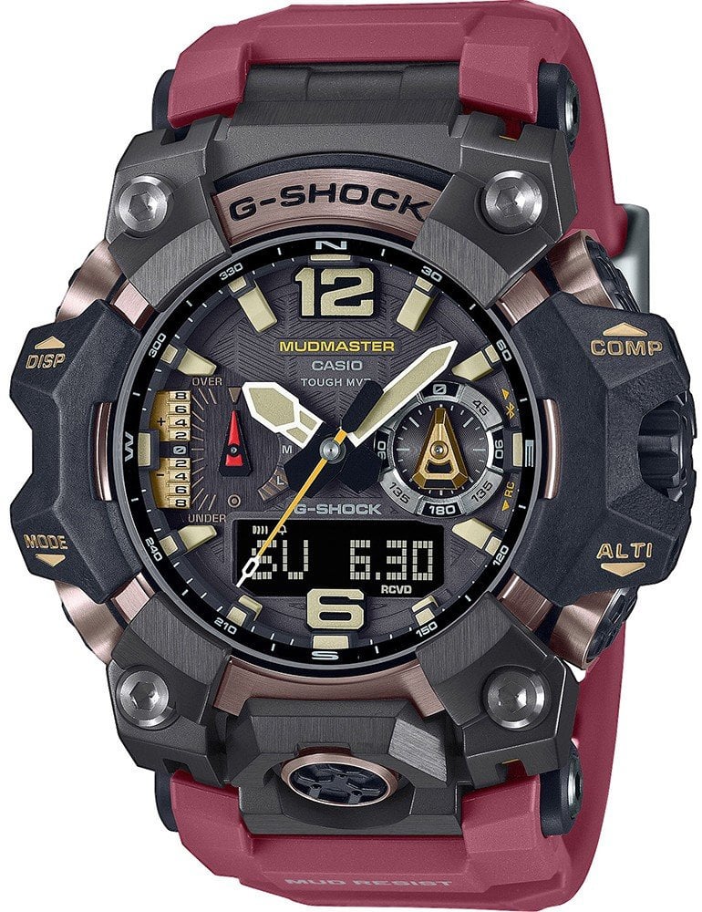 G-Shock CASIO G-Shock GWG-B1000-1A4ER Mudmaster Solar Staal met Bordeauxrood Horlogeband Divers