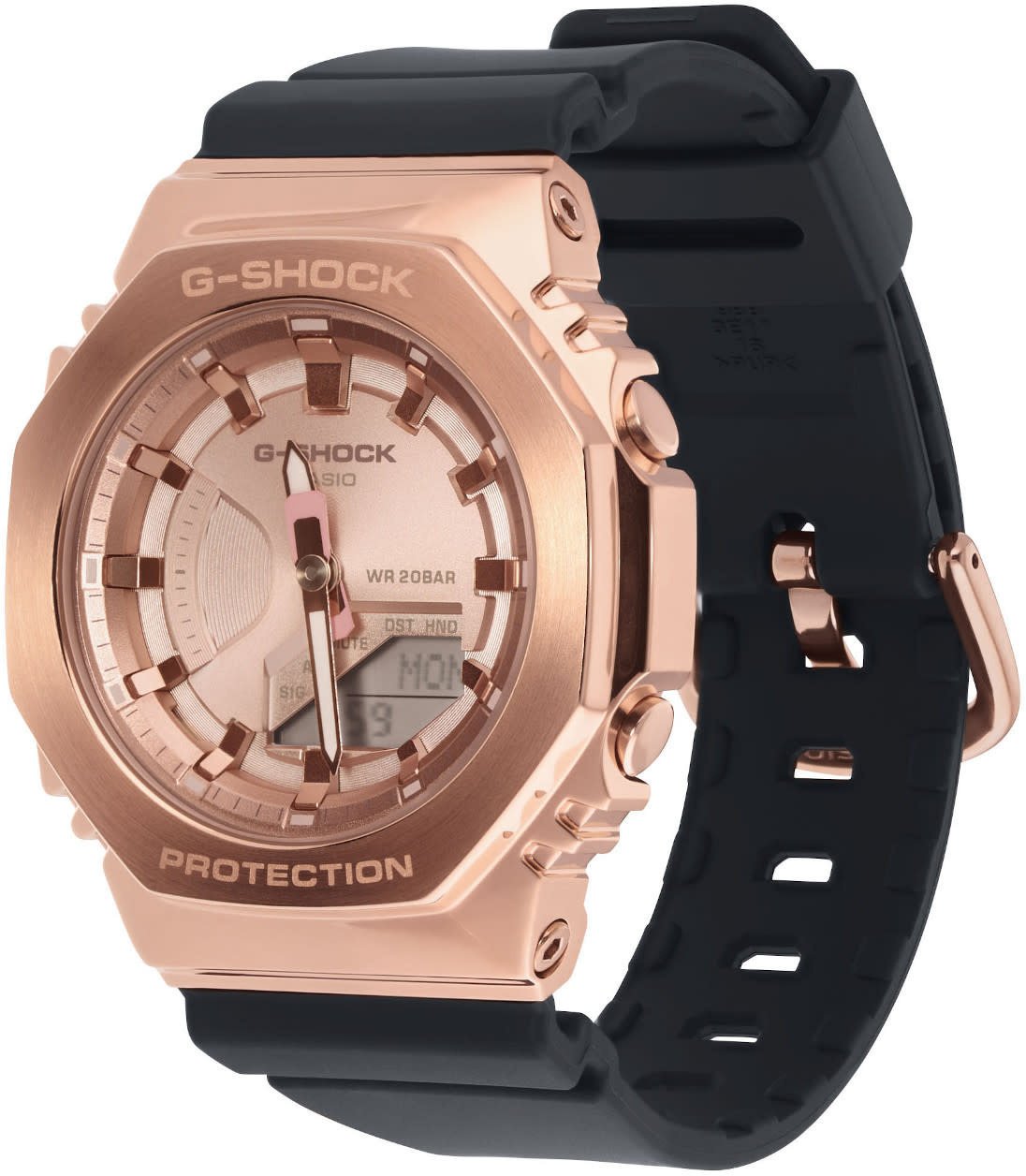 G-Shock CASIO G-Shock GM-S2100PG-1A4ER horloge unisex anadigi staal Rosé plated met zwart rubber band Goud