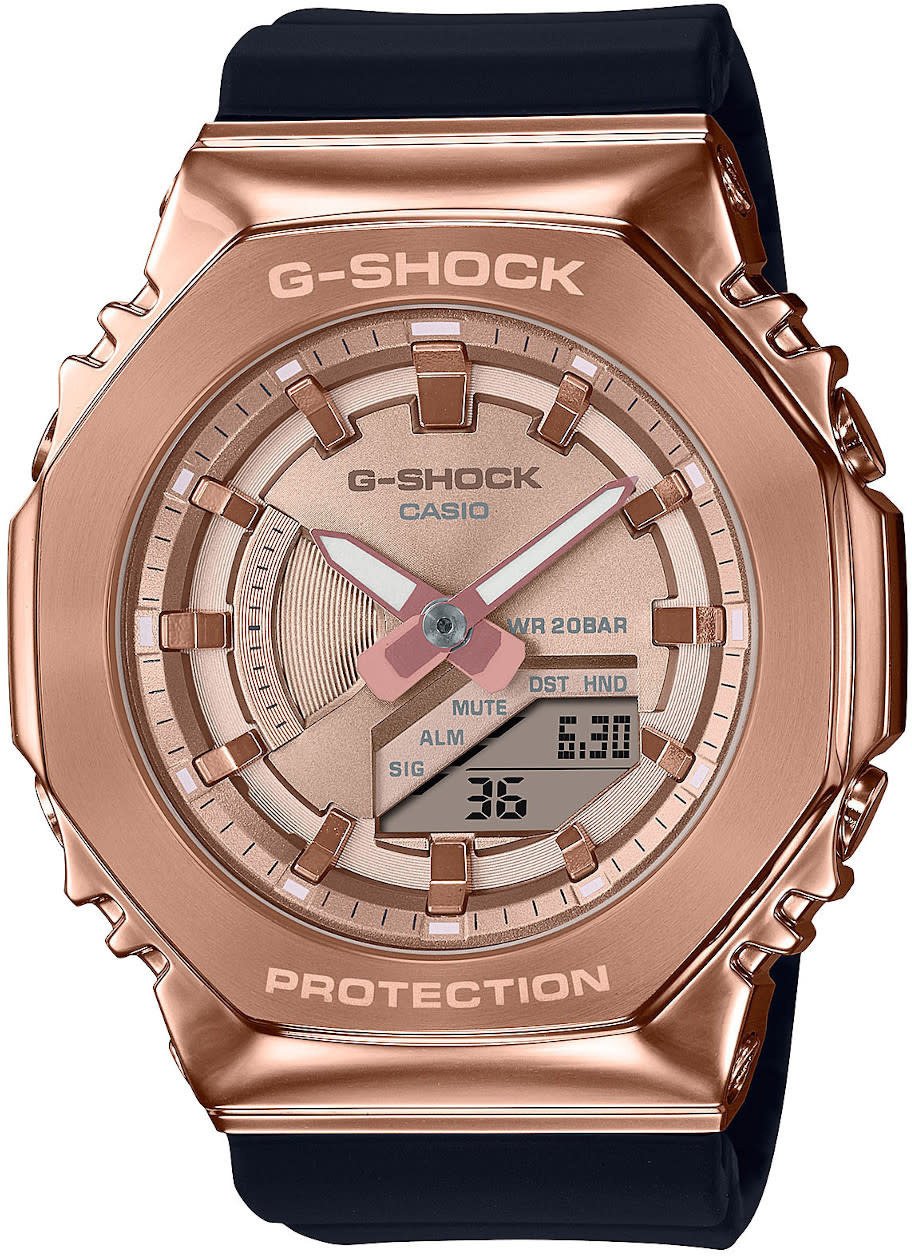 G-Shock CASIO G-Shock GM-S2100PG-1A4ER horloge unisex anadigi staal Rosé plated met zwart rubber band Goud