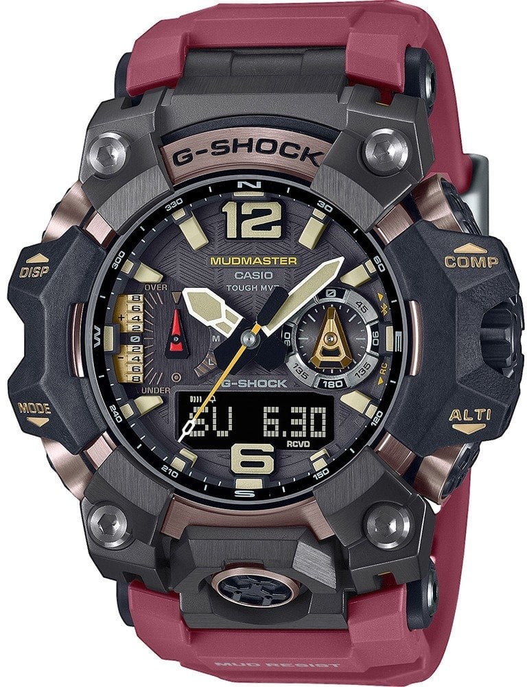G-Shock CASIO G-Shock GWG-B1000-1A4ER Mudmaster Solar Staal met Bordeauxrood Horlogeband Maroon