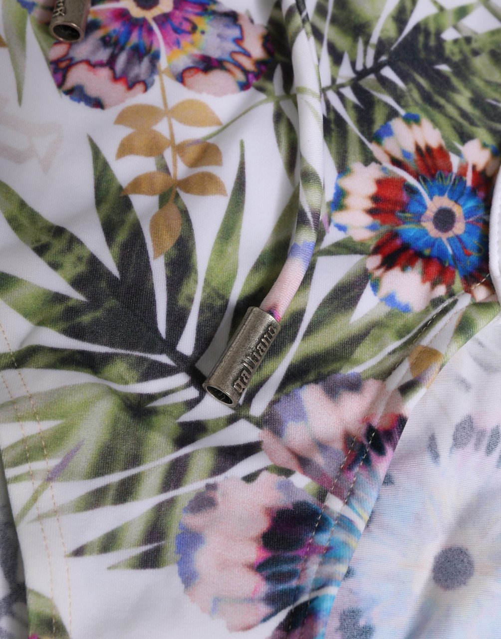 Galliano John Galliano White Floral Print Strapless One-Piece Swimsuit Swimwear Wit