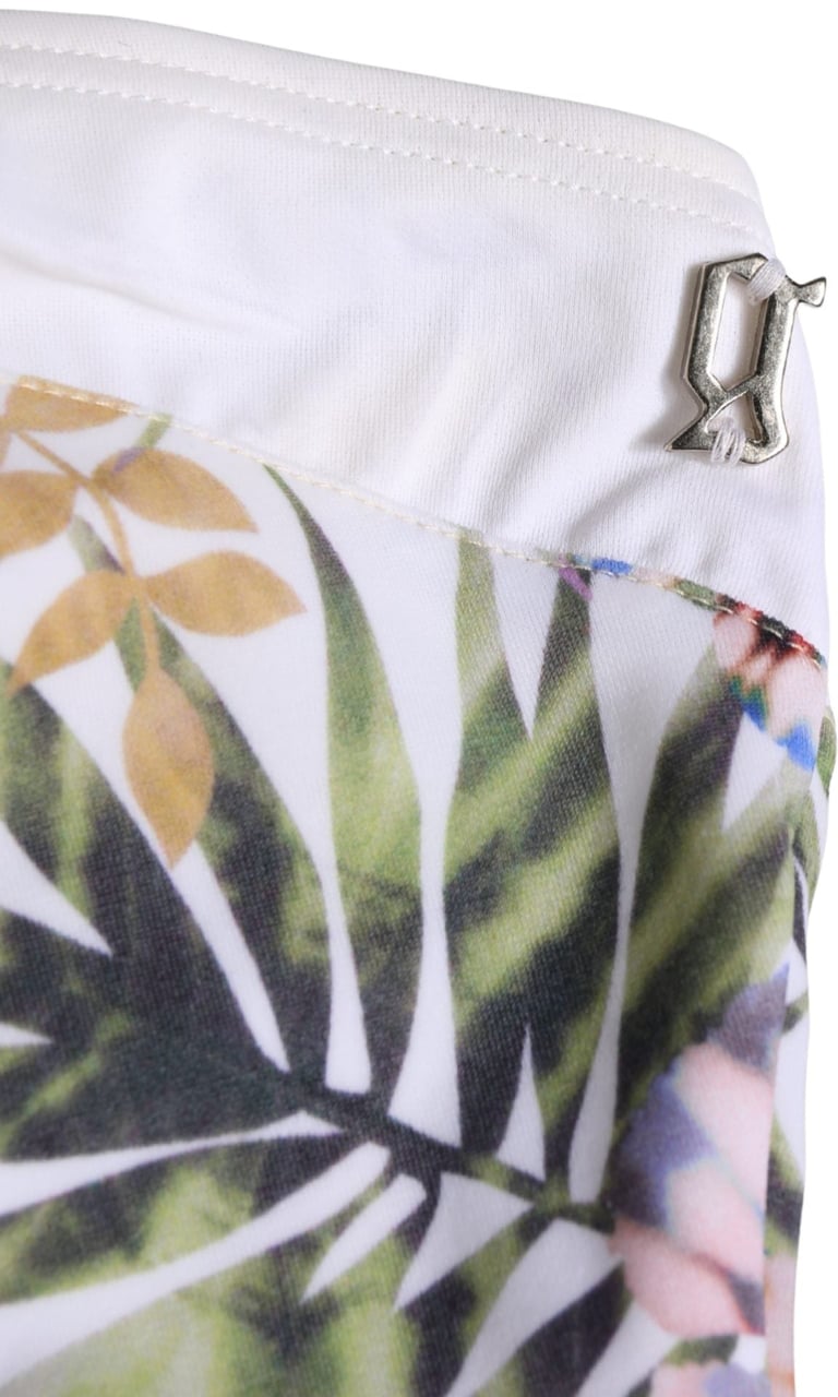 Galliano John Galliano White Floral Print Strapless One-Piece Swimsuit Swimwear Wit