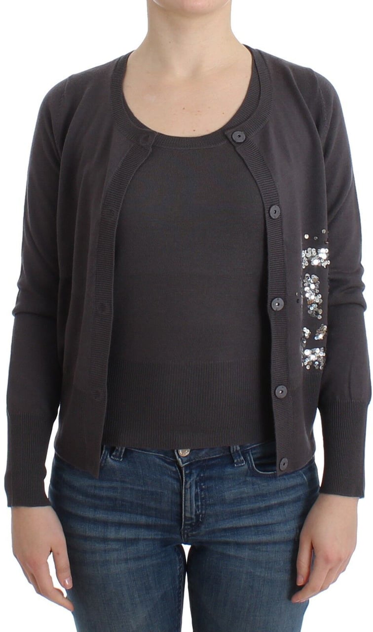 Galliano John Galliano Purple Wool Sequined Cardigan Knit Sweater Paars