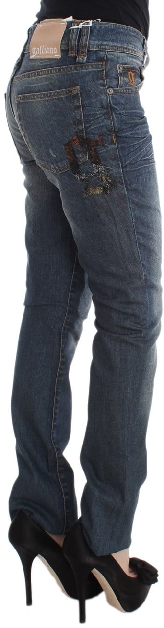 Galliano John Galliano Blue Wash Cotton Blend Slim Fit Jeans Blauw