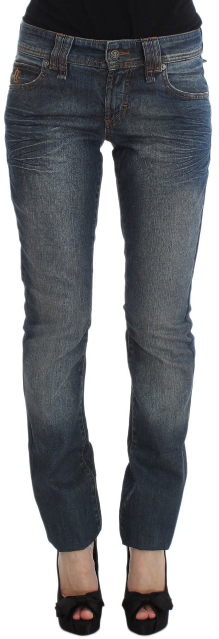 Galliano John Galliano Blue Wash Cotton Blend Slim Fit Jeans Blauw