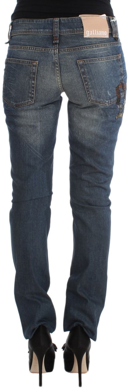 Galliano John Galliano Blue Wash Cotton Blend Slim Fit Jeans Blauw