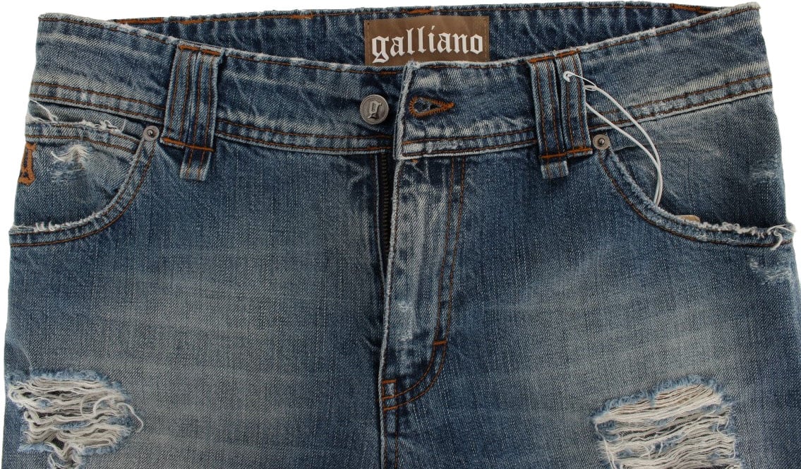Galliano John Galliano Blue Wash Cotton Boyfriend Fit Cropped Jeans Blauw