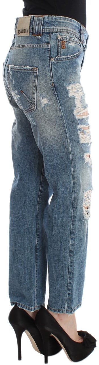Galliano John Galliano Blue Wash Cotton Boyfriend Fit Cropped Jeans Blauw