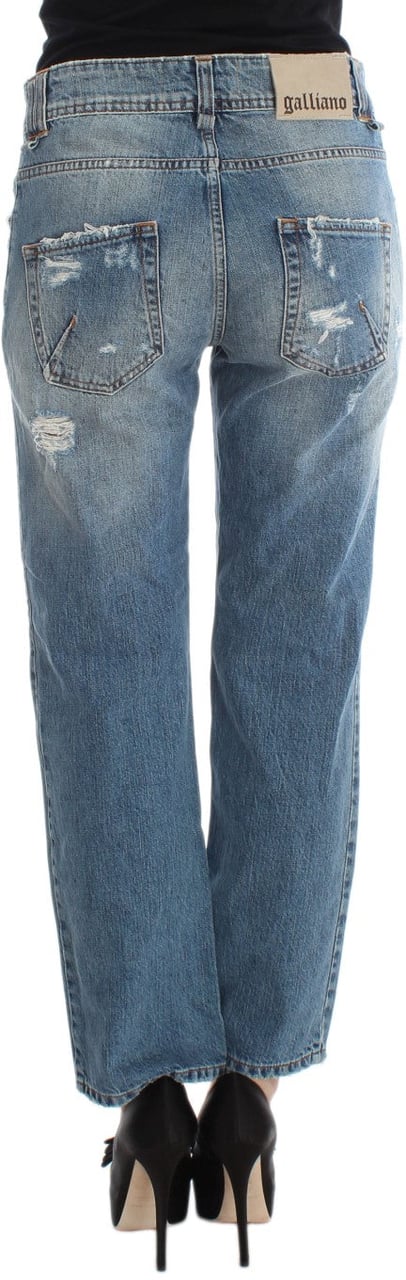 Galliano John Galliano Blue Wash Cotton Boyfriend Fit Cropped Jeans Blauw