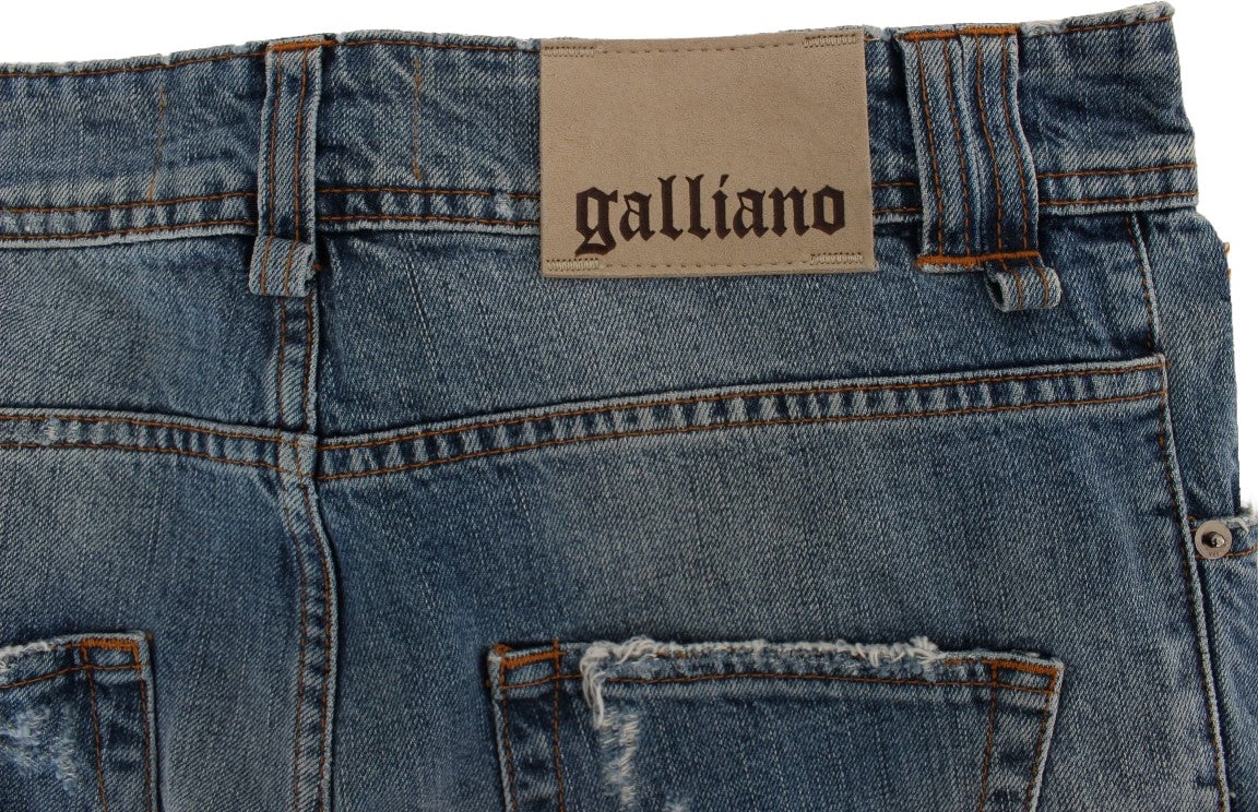 Galliano John Galliano Blue Wash Cotton Boyfriend Fit Cropped Jeans Blauw