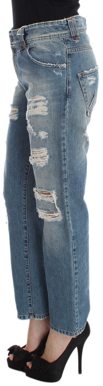 Galliano John Galliano Blue Wash Cotton Boyfriend Fit Cropped Jeans Blauw