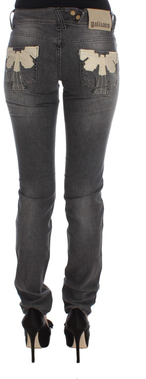 Galliano John Galliano Gray Wash Cotton Blend Slim Fit Stretch Jeans Grijs