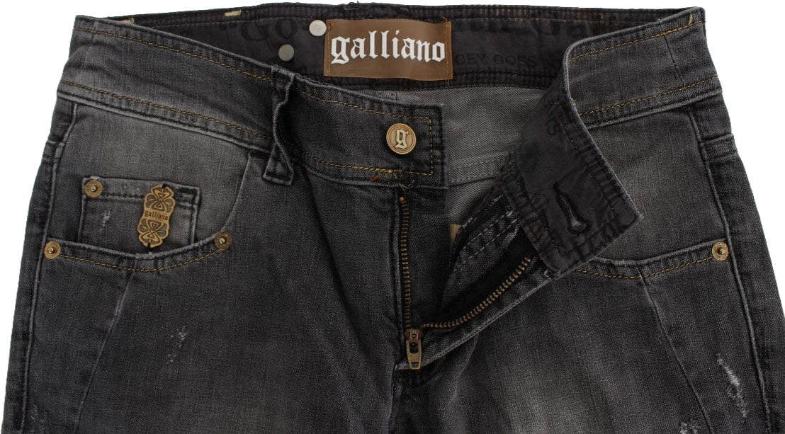Galliano John Galliano Gray Wash Cotton Blend Slim Fit Stretch Jeans Grijs