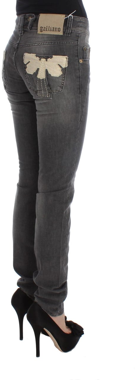 Galliano John Galliano Gray Wash Cotton Blend Slim Fit Stretch Jeans Grijs