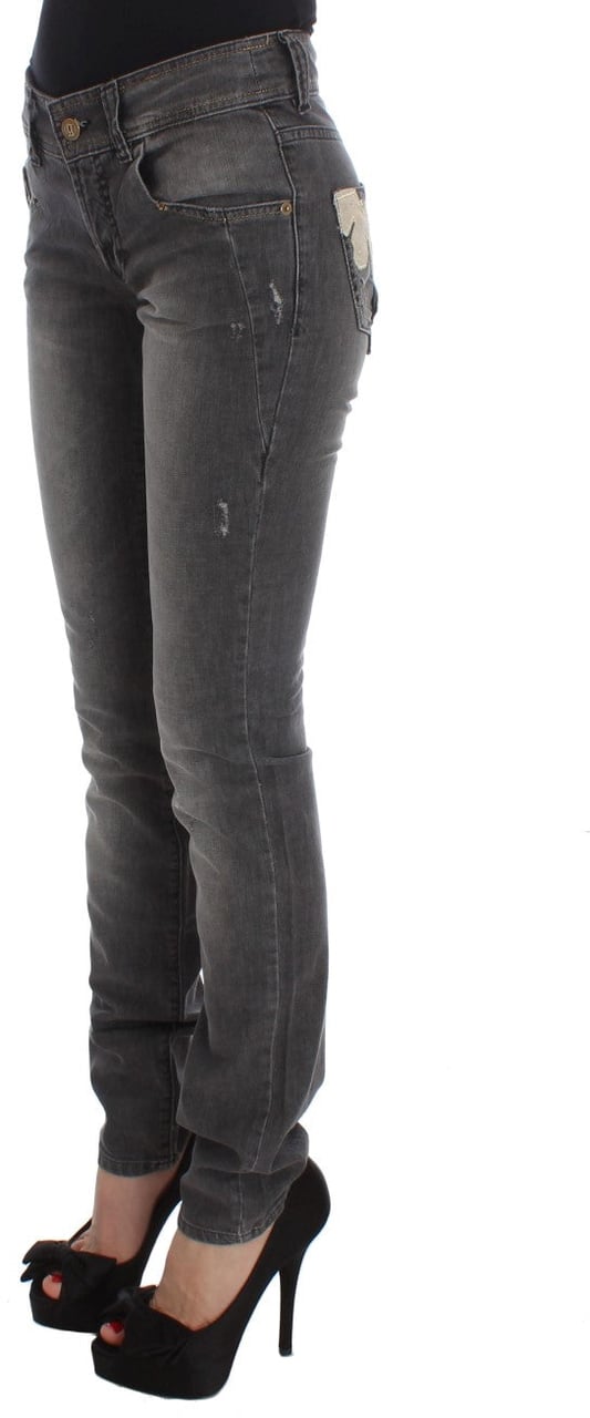Galliano John Galliano Gray Wash Cotton Blend Slim Fit Stretch Jeans Grijs