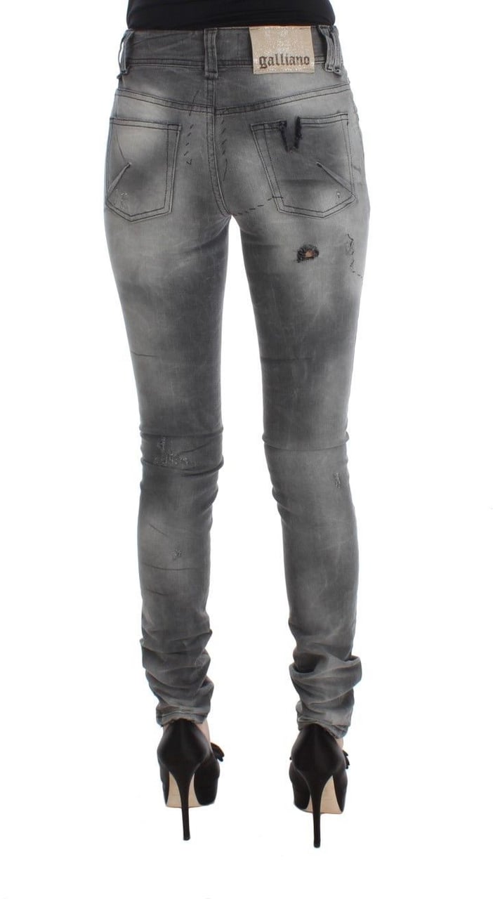 Galliano John Galliano Gray Wash Cotton Blend Slim Fit Denim Jeans Pants Grijs