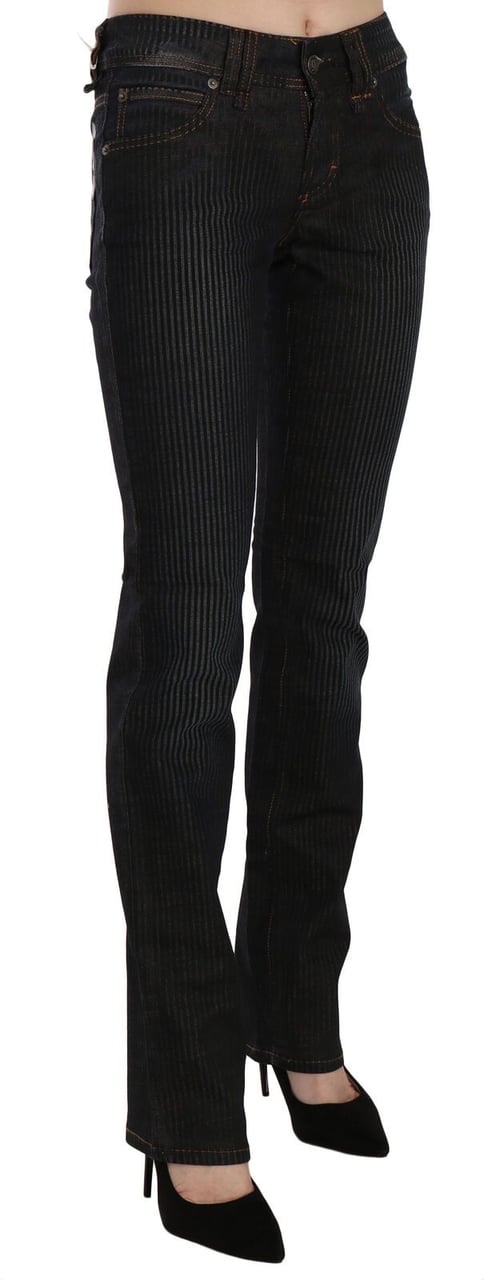 Galliano John Galliano Black Mid Waist Slim Fit Corduroy Denim Casual Pants Zwart