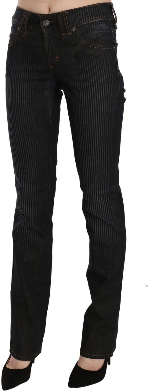 Galliano John Galliano Black Mid Waist Slim Fit Corduroy Denim Casual Pants Zwart