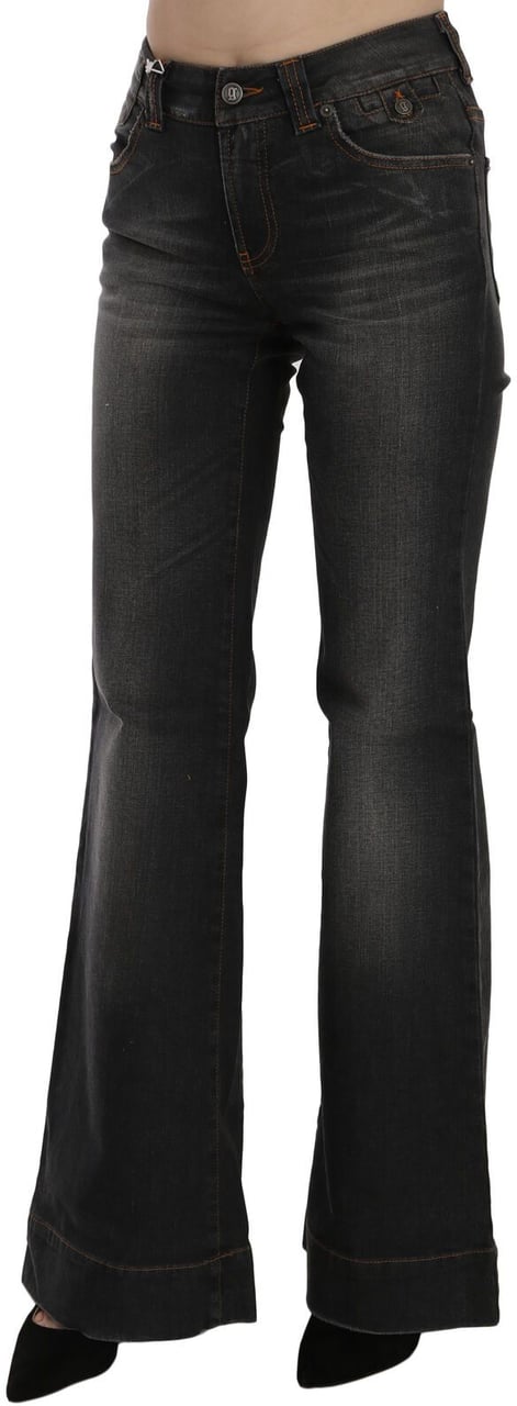 Galliano John Galliano Black Washed Mid Waist Flared Denim Casual Jeans Zwart